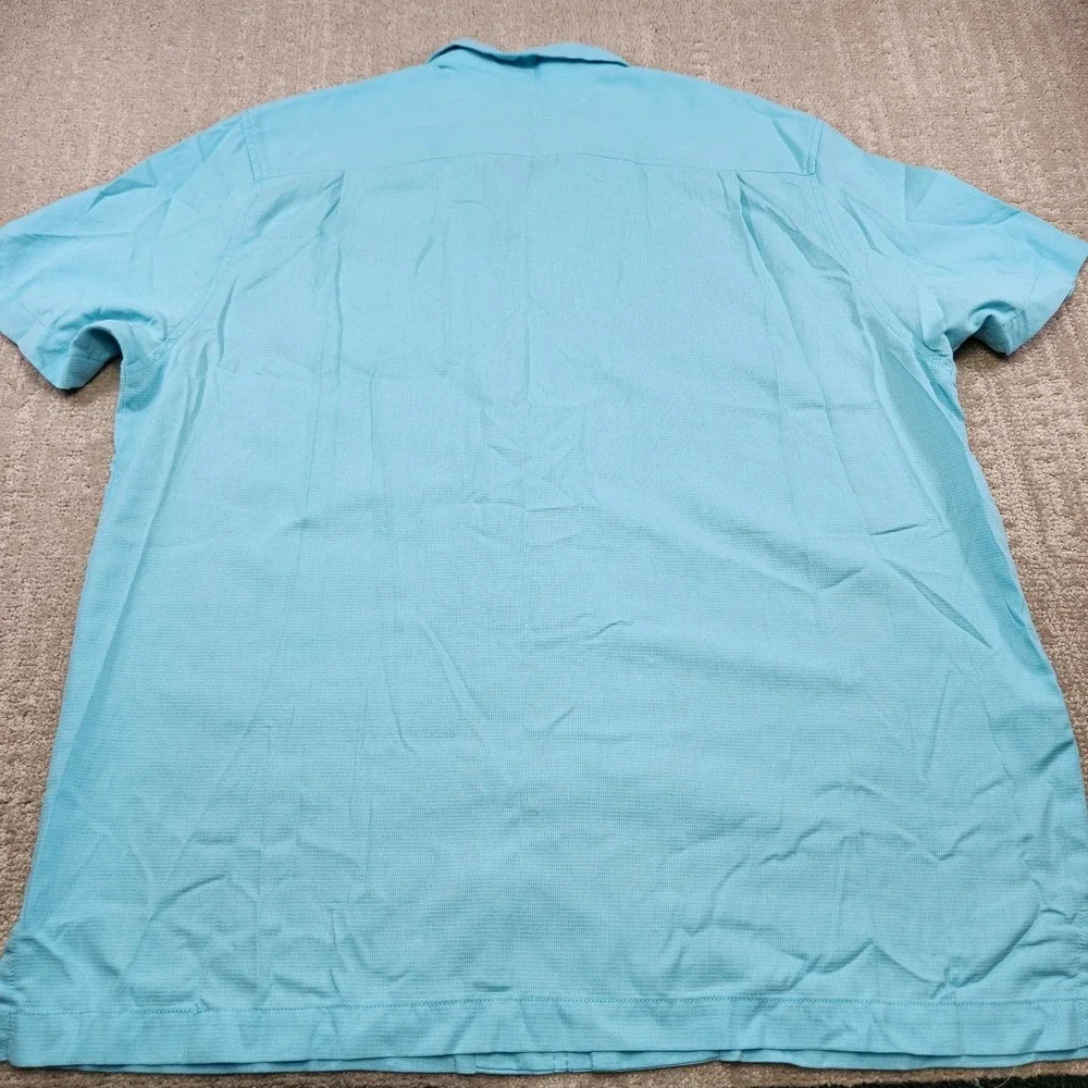 Tommy Bahama Shirt‎ Men XL Silk Performance Blend Blue Loop Collar Button Up